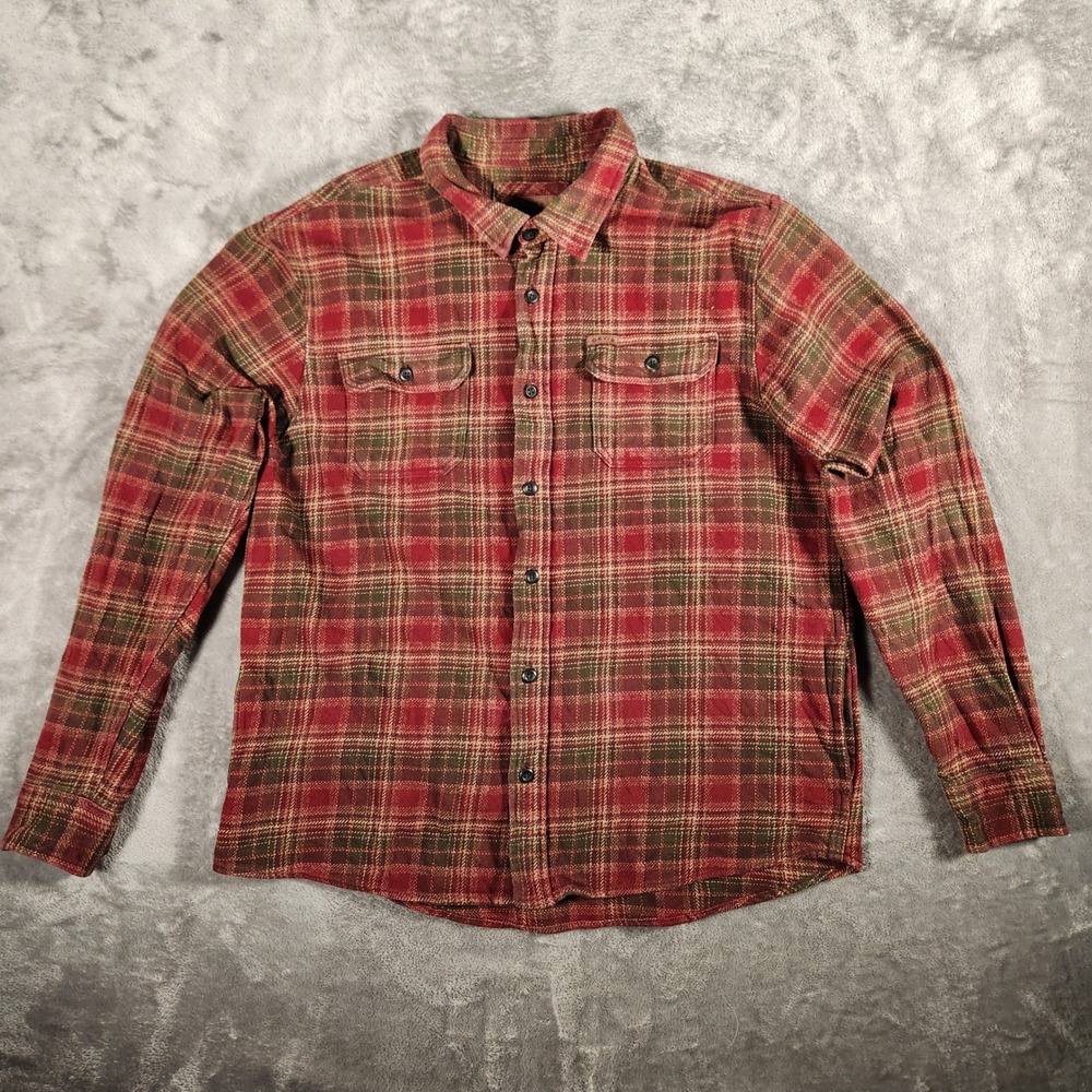 Orvis Flannel Button Down Shirt Mens XL Red Plaid Excellent Heavyweight‎ Cotton